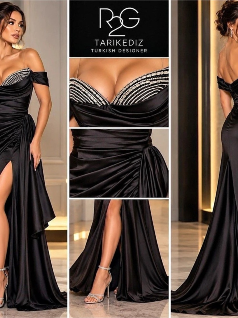 Tarik Ediz Black Off-Shoulder Maxi Dress